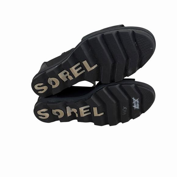 Sorel Joanie II Black Leather Ankle Strap Wedge Sandal Size 9 - Picture 6 of 6